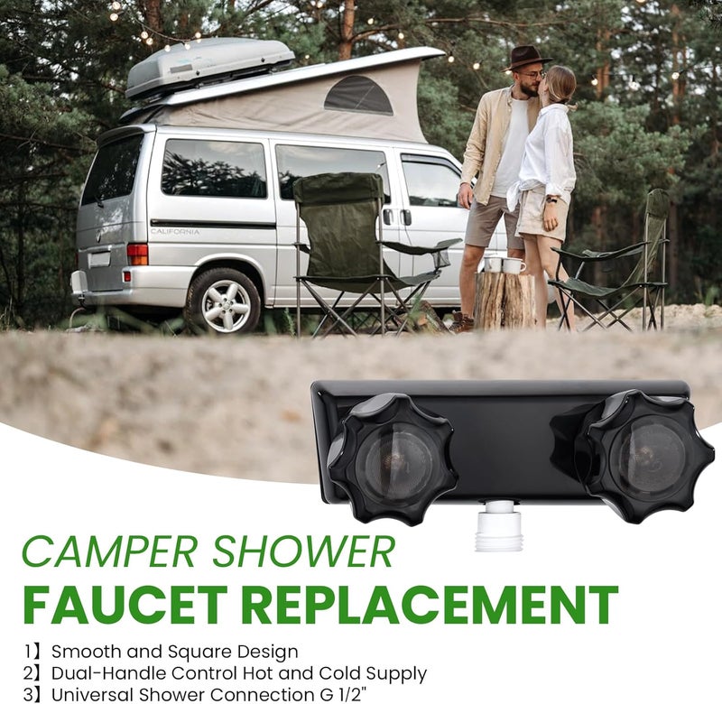 gcbcrit RV Shower Faucet, Dual-Handle Camper Shower Faucet with Acrylic Knobs, 4" RV Shower Valve Diverter, RV Outdoor Shower for RV, Camper Van, Outside and Inside Bathroom Shower (Black) - Image 3